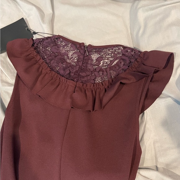 Zara Collection Burgundy Midi dress Lace Detail Collar New with Tags Size Small - Picture 7 of 9